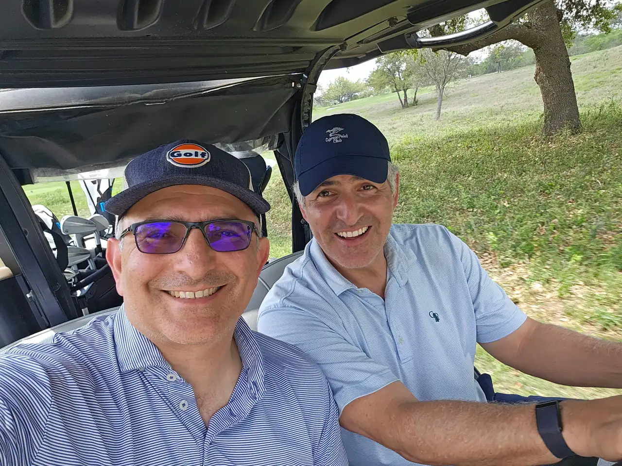 The Perry Bros in the cart at Briggs Ranch