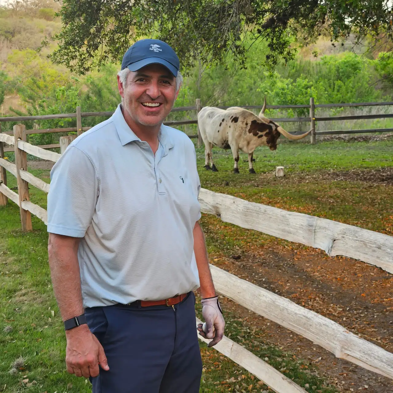 A playing partner beside the longhorn pasture at Briggs Ranch