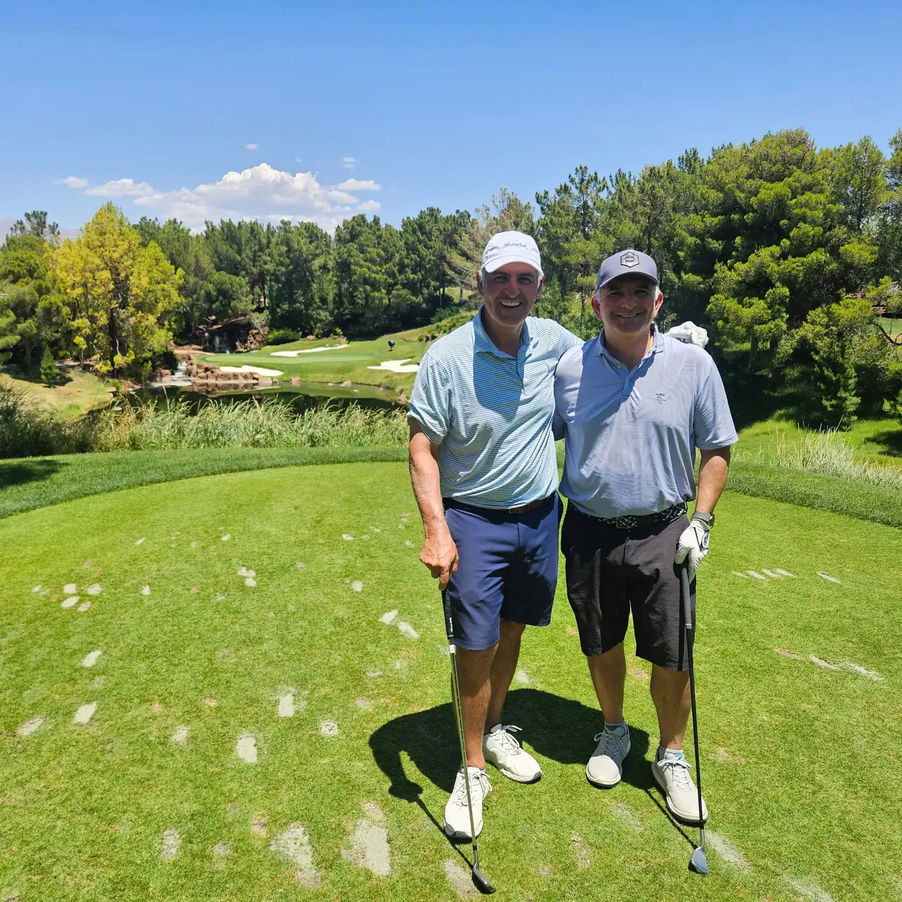 The Perry Bros on a tee box at Shadow Creek Golf Club in North Las Vegas